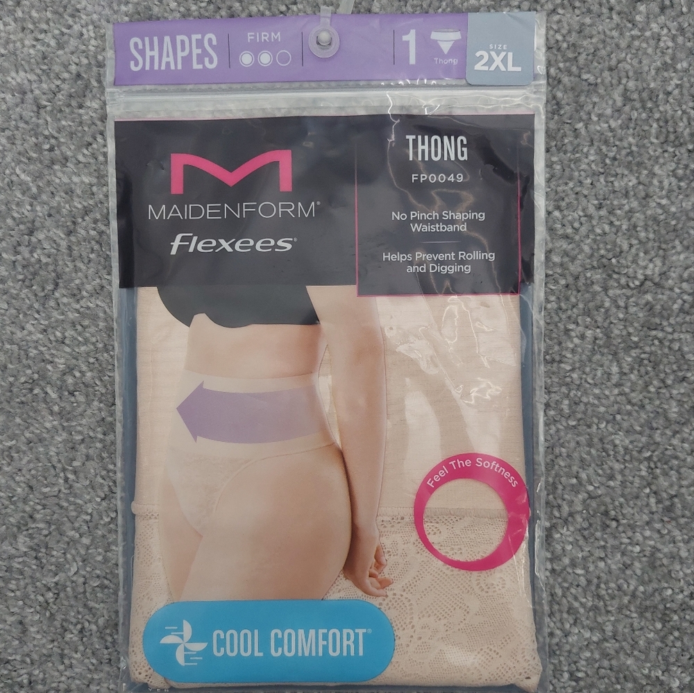 Maidenform Flexees Shapewear Thong FP0049 2XL tan / nude firm no pinch shaping